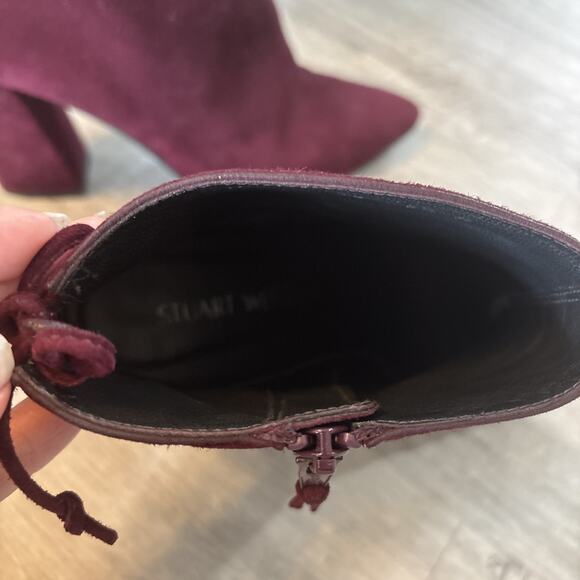 Stuart Weitzman Lofty Bordeaux Wine Suede Ankle Bootie Stiletto Heel Boot 8.5 - Picture 10 of 13
